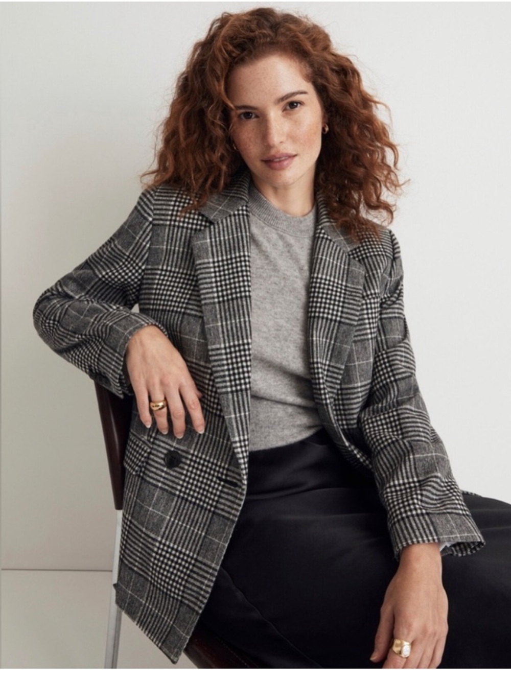 Madewell The Rosedale Blazer in Black White Kelly Glen Plaid Wool Size 20 W
